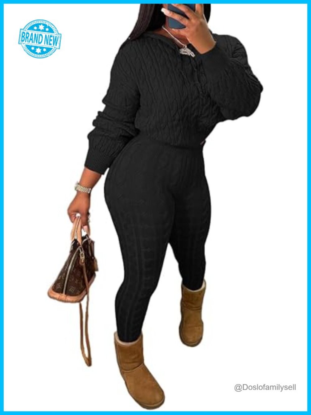 Knit Two Piece Sweater Set Long Sleeve Hoodie Outfit Fall Winter